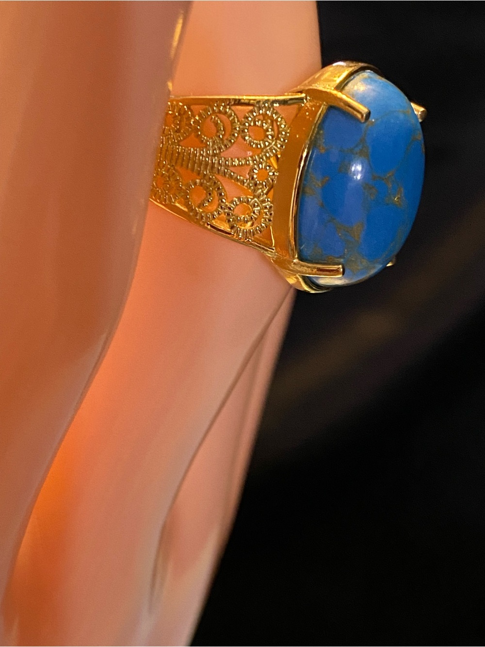 EverTrue Mojave Blue Turquoise 10.75 ctw Solitaire Ring 18K YG Plated-Sz 8